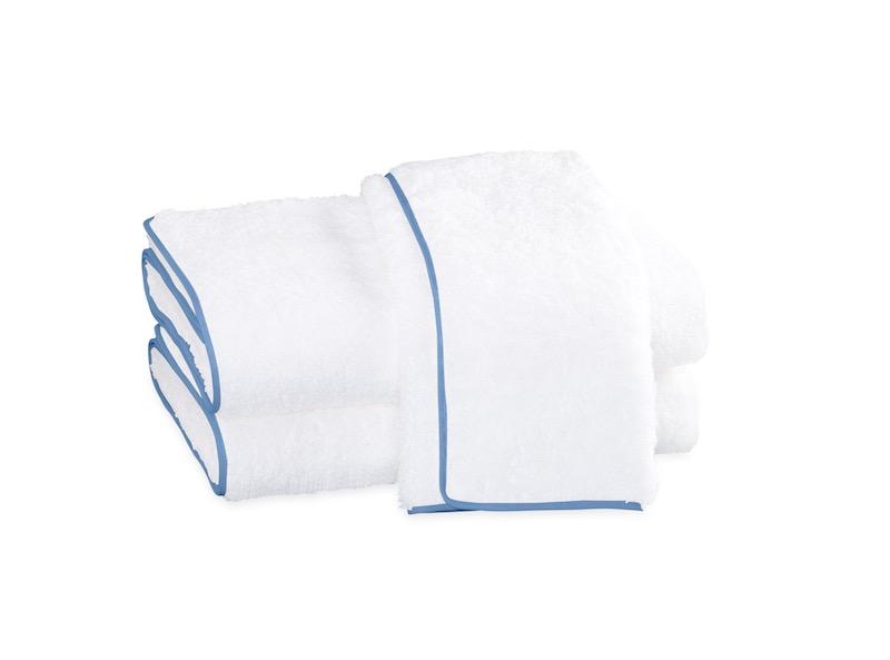 Cairo Bath Towels by Matouk | White with Azure Trim 