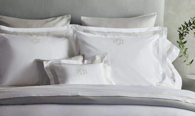 Cecily Bone by Matouk - Giza Percale with Lace inset bedding at fig Linens and home