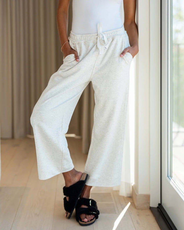 Sweatpant - Frenchie Wide Leg Pant Ash Heather by Mersea | French Terrycloth shown on Model - Front