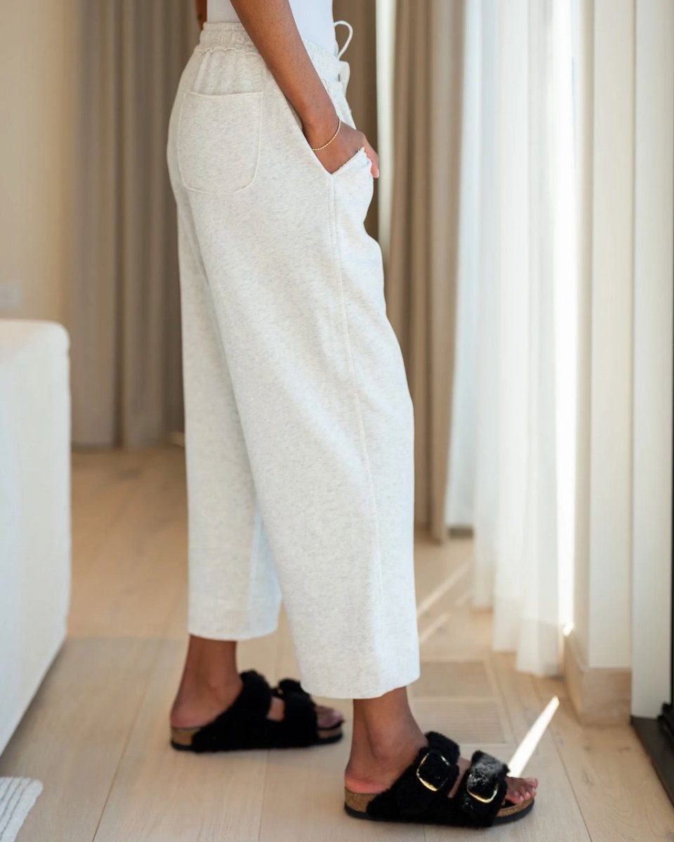 Sweatpant - Frenchie Wide Leg Pant Ash Heather by Mersea | French Terrycloth shown on Model - Side