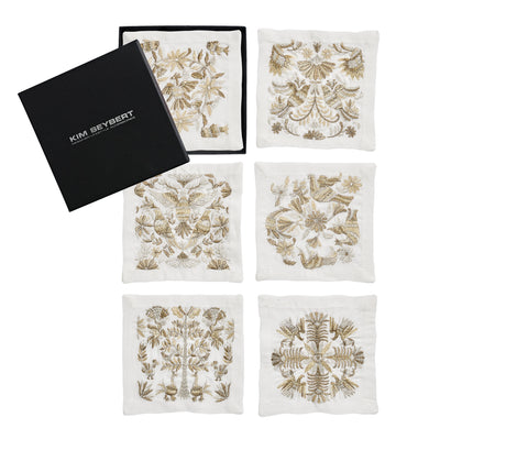 Otomi Cocktail Napkin in Gray & Silver, Set of 6 in a Gift Box by Kim Seybert at Fig Linens and Home