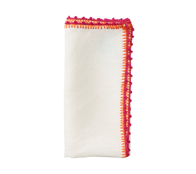 Knotted Edge Napkin in White, Pink & Orange by Kim Seybert at Fig Linens and Home