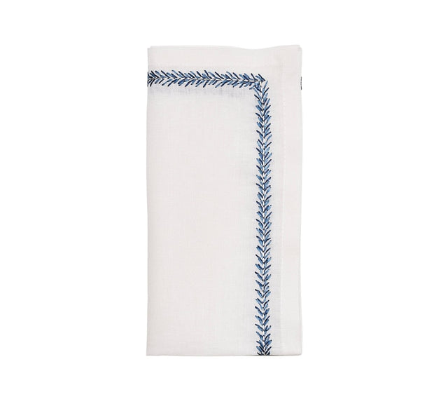 Jardin Napkin in White & Blue by Kim Seybert at Fig Linens and Home