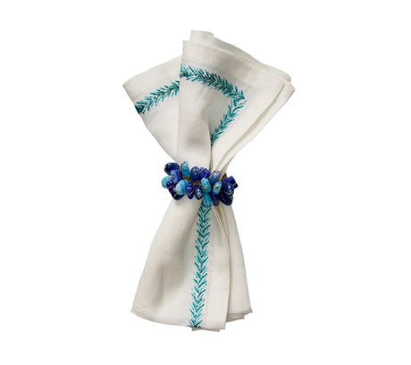 Jardin Napkin in White & Turquoise Set of 4 by Kim Seybert