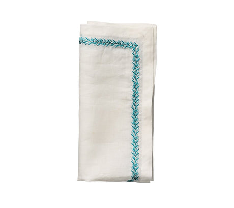 Jardin Napkin in White & Turquoise Set of 4 by Kim Seybert