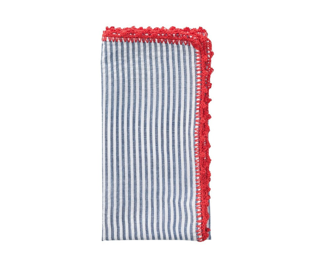 Seersucker Napkin in Navy & Red by Kim Seybert at Fig Linens and Home