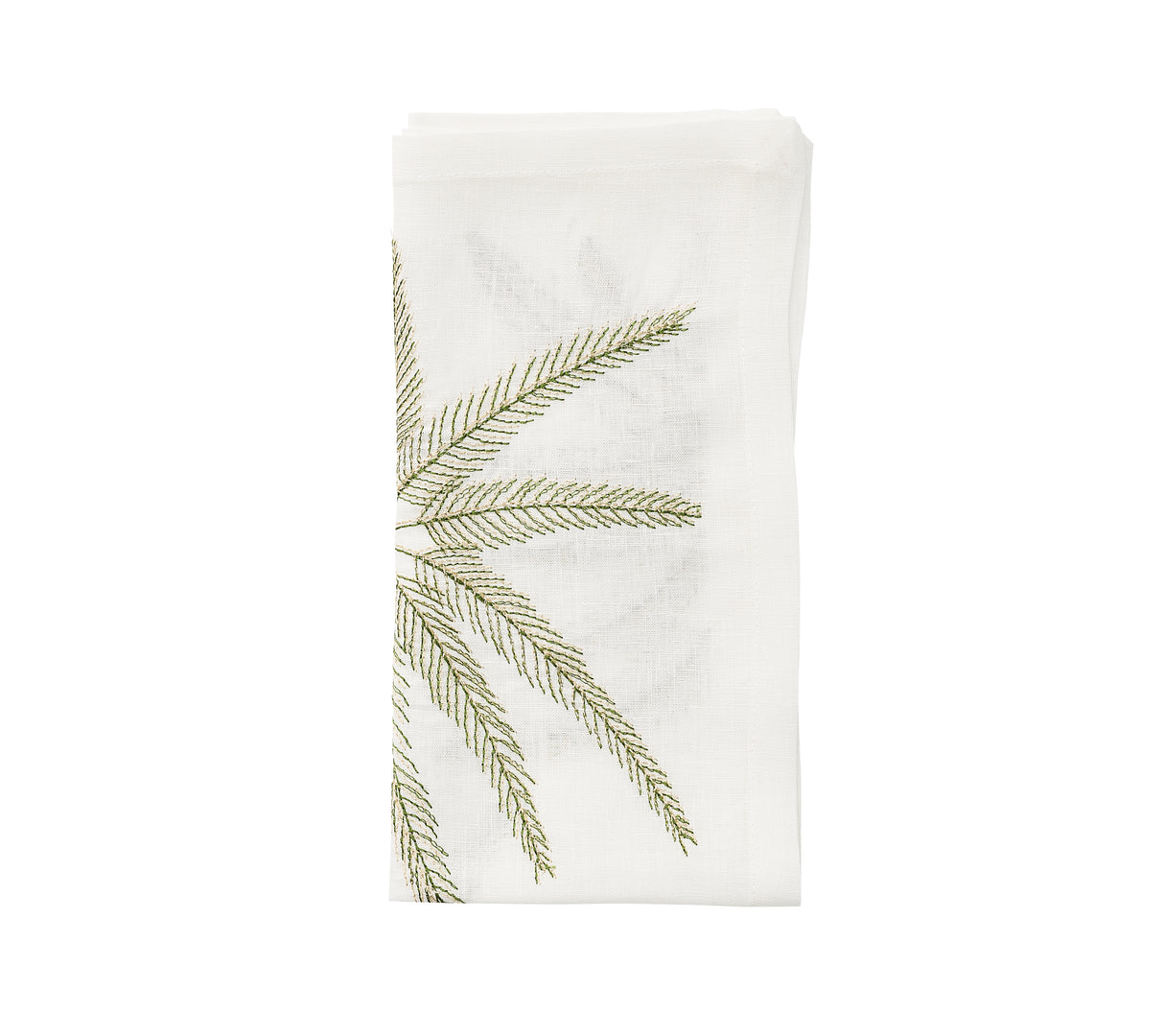 Palm Coast Napkin in White, Green & Gold by Kim Seybert at Fig Linens and Home