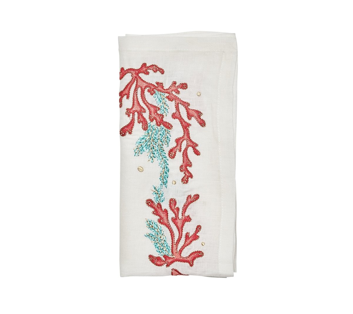 Coral Spray Napkin in White, Coral & Turquoise by Kim Seybert at Fig Linens and Home