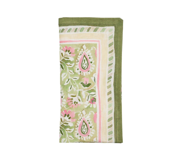 Mira Napkin in Green & Pink by Kim Seybert at Fig Linens and Home