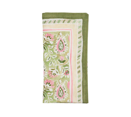 Mira Napkin in Green & Pink by Kim Seybert at Fig Linens and Home