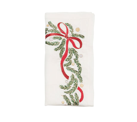 Merry and Bright Napkin in White, Red & Green by Kim Seybert at Fig Linens and Home