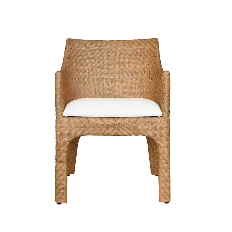 Noelle Basketweave Rattan Dining Chair | Worlds Away Furniture - Front View with Cushion in Ivory