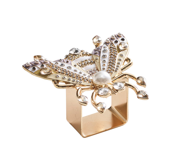 Glam Fly Napkin Ring in Ivory, Gold & Silver, Set of 4 in a Gift Box by Kim Seybert at Fig Linens and Home