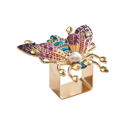 Glam Fly Napkin Ring in Multi, Set of 4 in a Gift Box by Kim Seybert at Fig Linens and Home