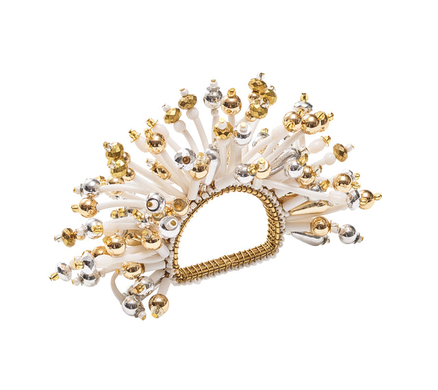 Fun Burst Napkin Ring in White, Gold & Silver by Kim Seybert at Fig Linens and Home