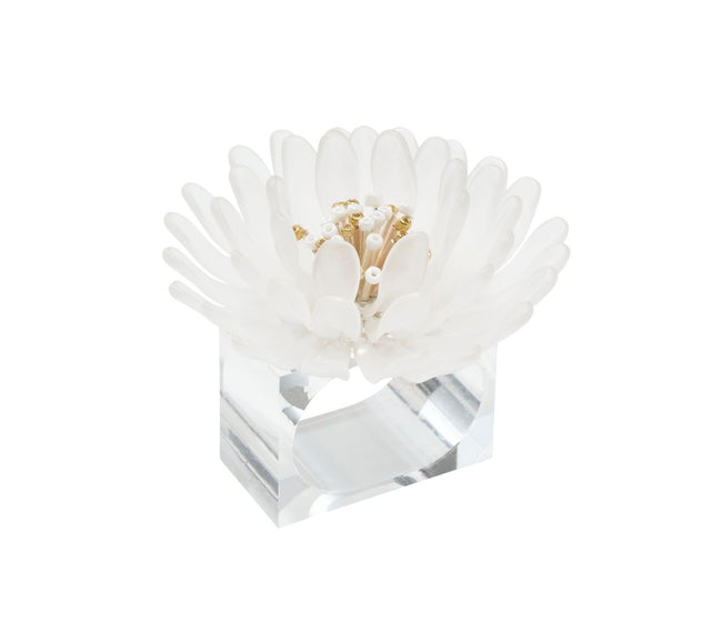 Cosmos Napkin Ring in White & Gold, Set of 4 in a Gift Box by Kim Seybert at Fig Linens and Home