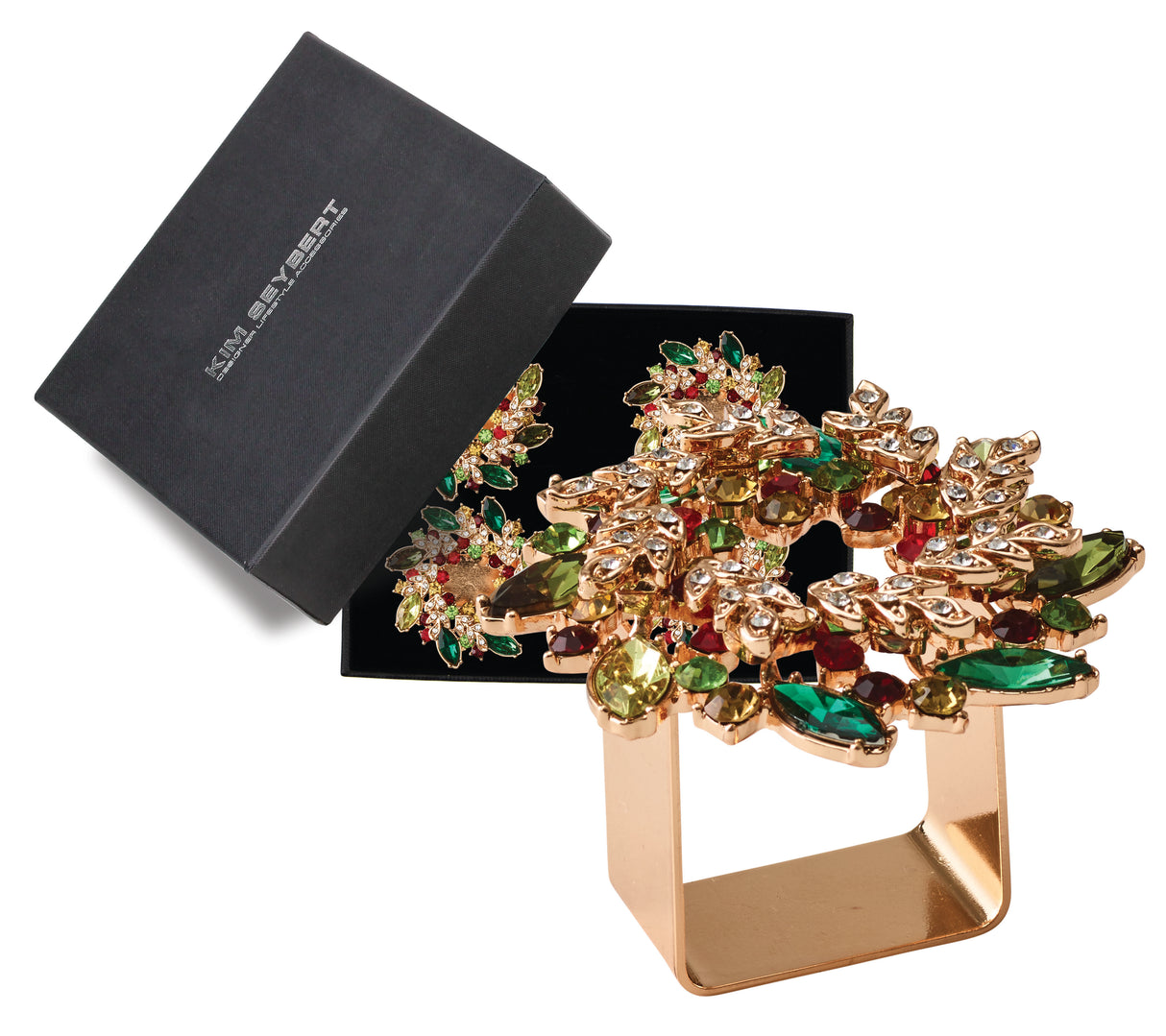 Gem Wreath Napkin Ring in Red, Green & Gold, Set of 4 in a Gift Box by Kim Seybert at Fig Linens and Home 4