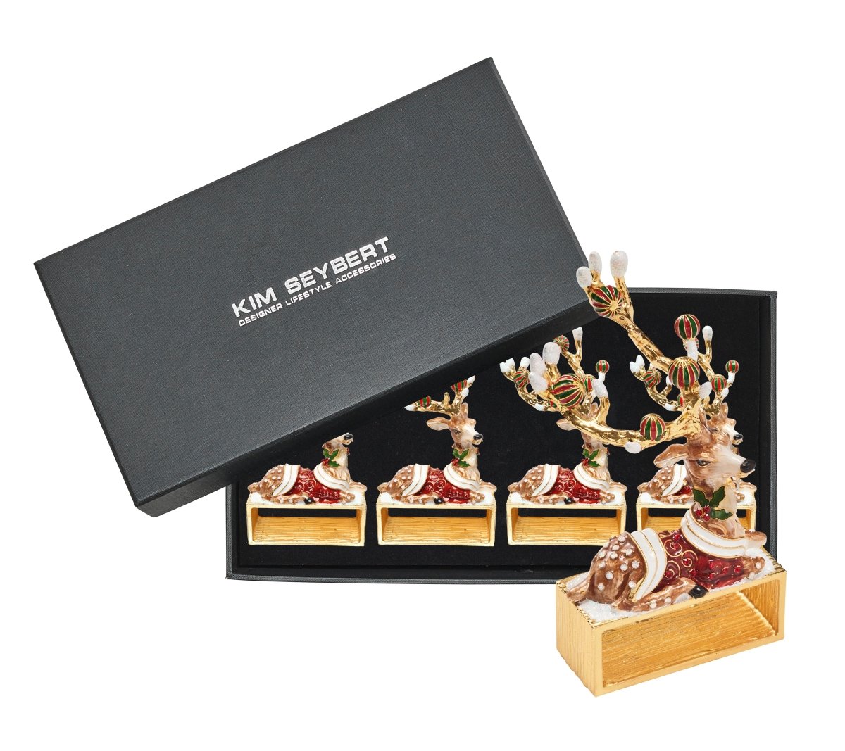 Blitzen Napkin Ring in Brown & Multi, Set of 4 in a Gift Box by Kim Seybert at Fig Linens and Home