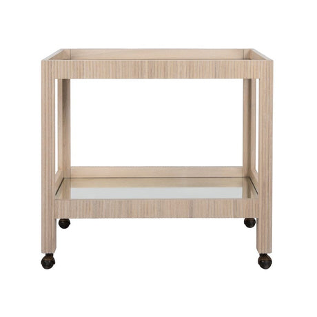 Otis Cerused Oak Bar Cart | Worlds Away Fluted Cerused Oak Furniture - Front View