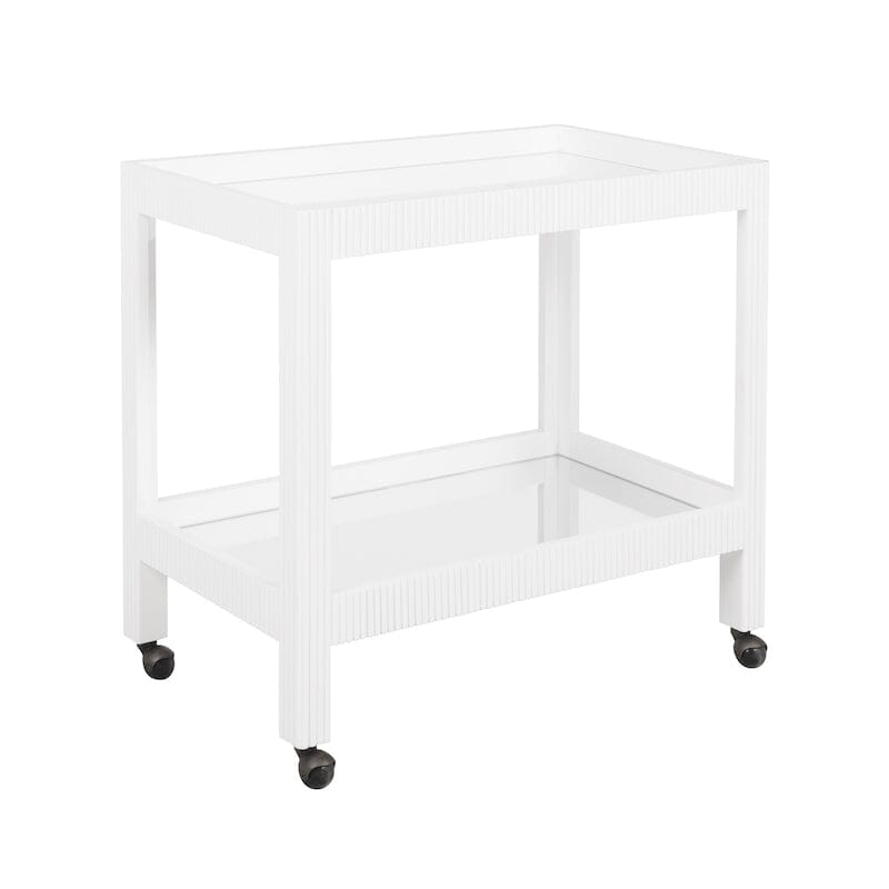 Worlds Away Bar Cart - Otis White Fluted Rolling Bar Cart