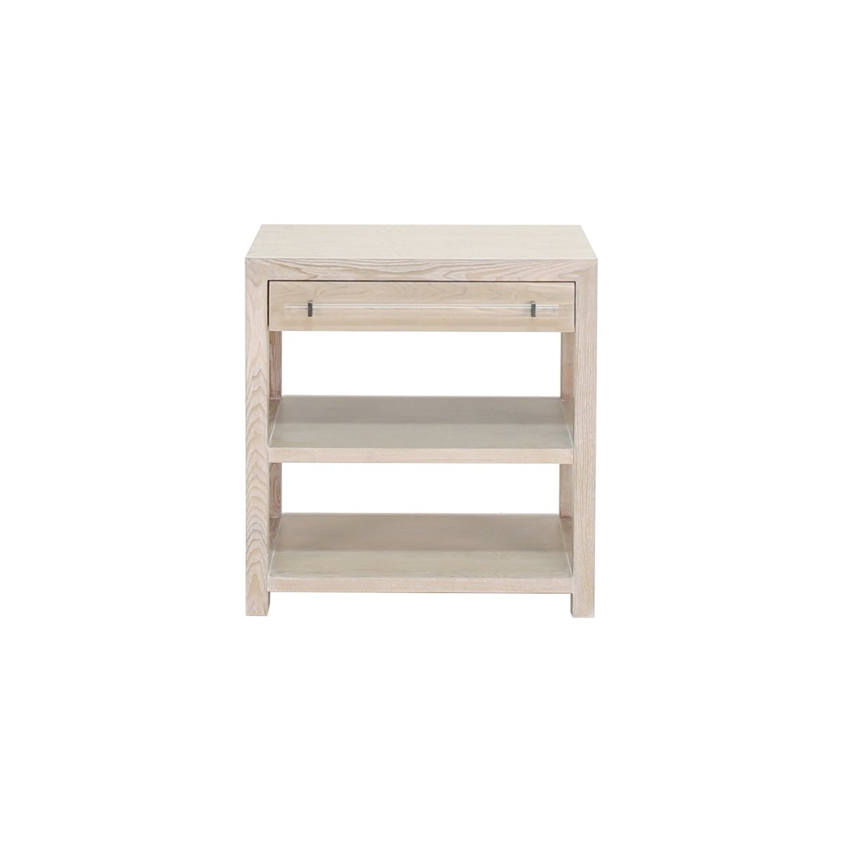 Worlds Away Garbo Cerused Oak Side Table - Front View showing Drawers and Shelves