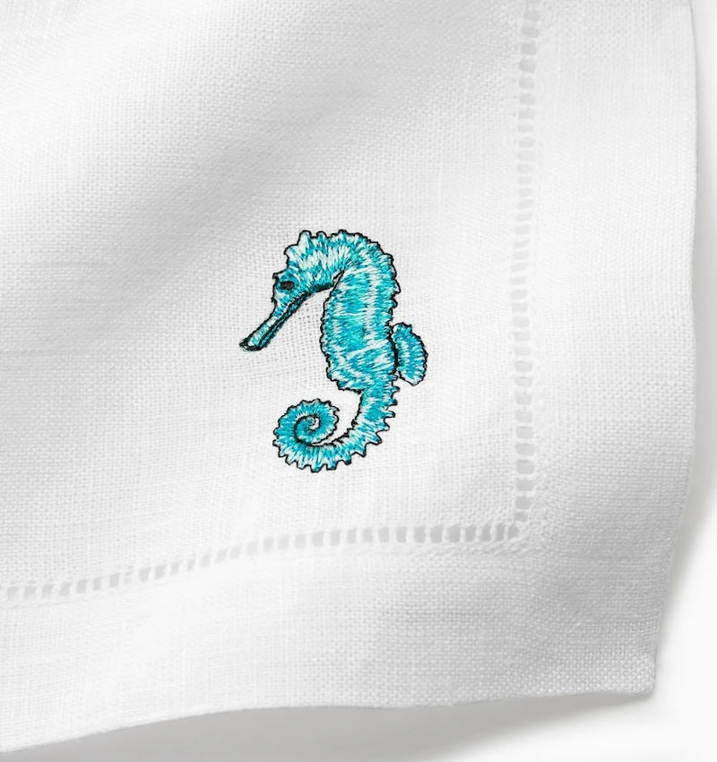 Sferra Amalfi Cocktail Napkin - Seahorse - Fig Linens and Home