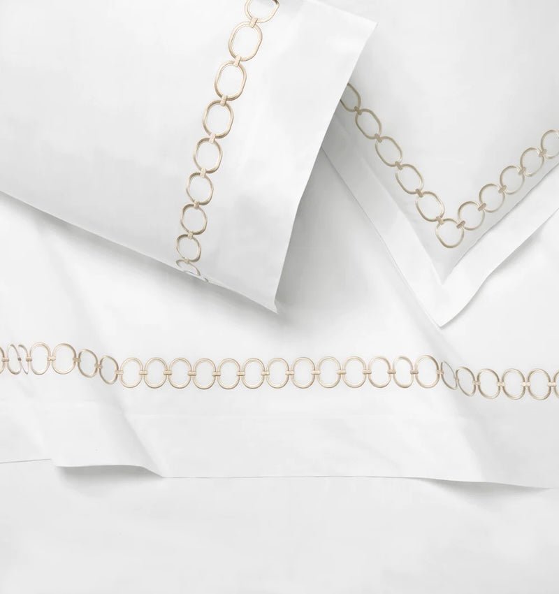 Stack of Bedding - Sferra Linens Catena Sand Percale Bedding at Fig Linens and Home