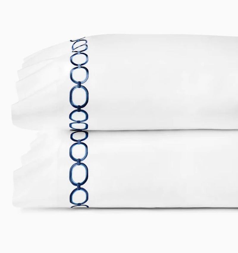 Pillowcases - Sferra Linens Catena Navy Blue Percale Bedding at Fig Linens and Home