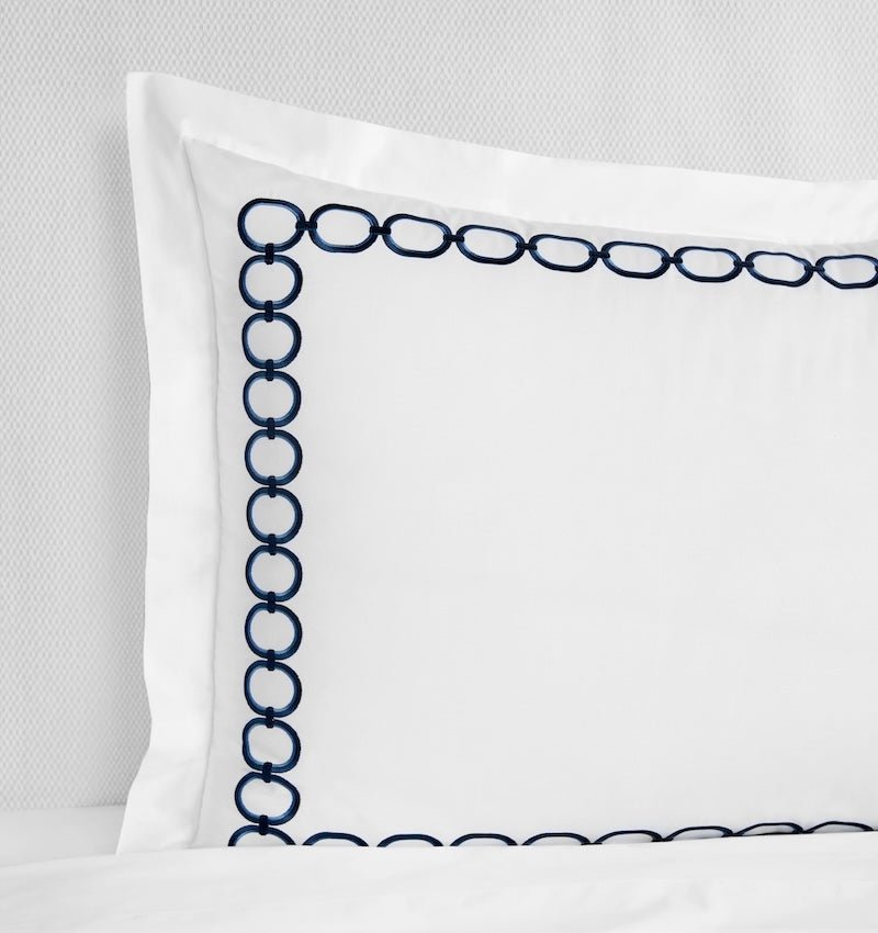 Standard Sham - Sferra Linens Catena Navy Blue Percale Bedding at Fig Linens and Home