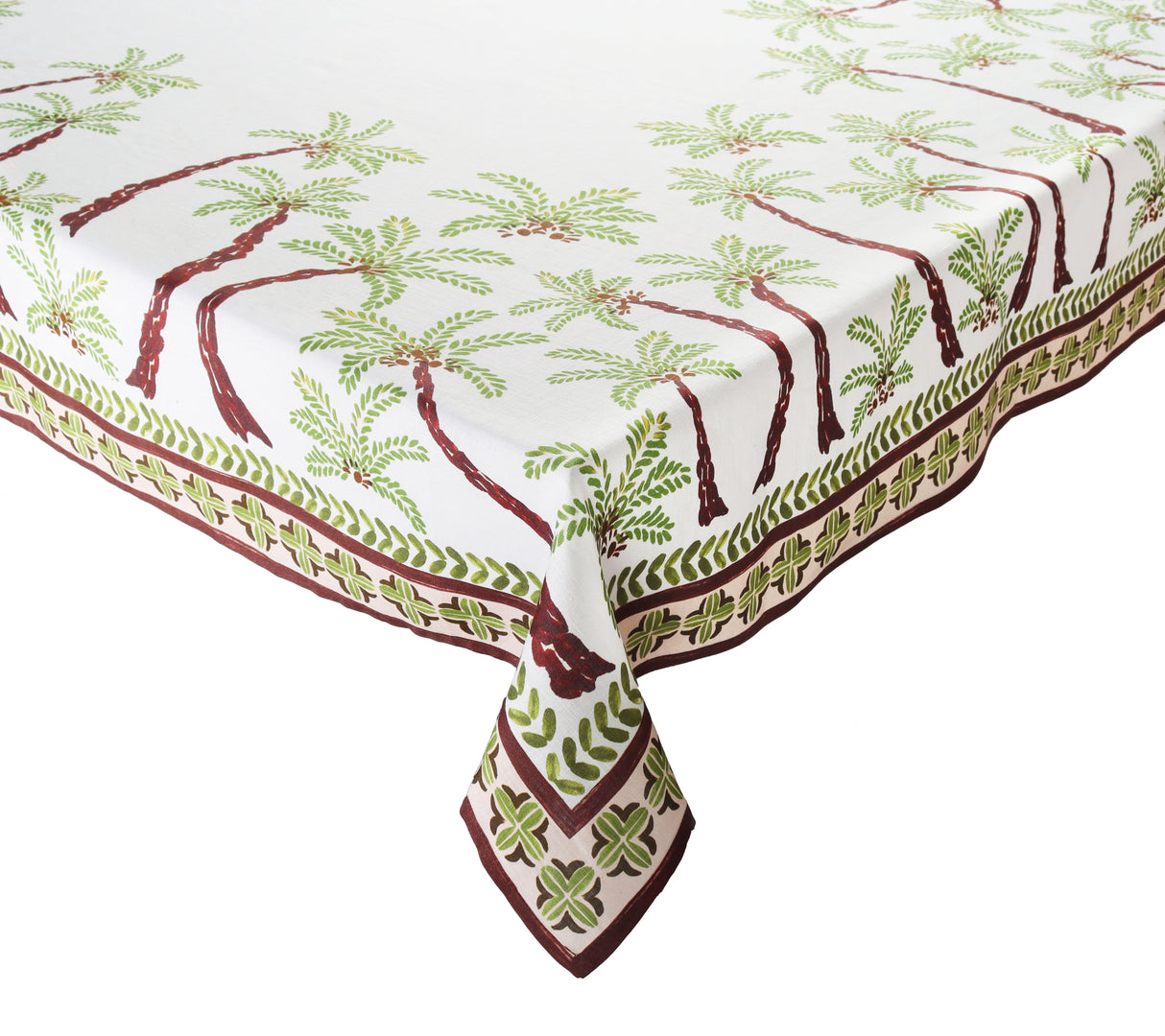 Oasis Tablecloth in Ivory, Green & Brown by Kim Seybert at Fig Linens and Home