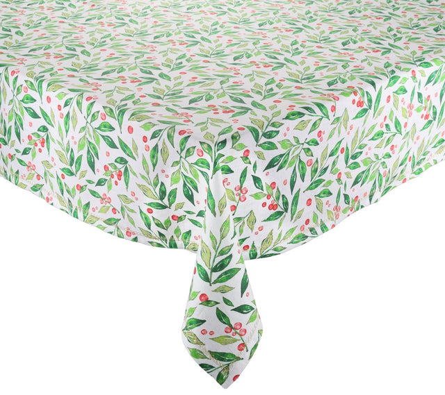 Winter Foliage Tablecloth in White, Red & Green by Kim Seybert at Fig Linens and Home