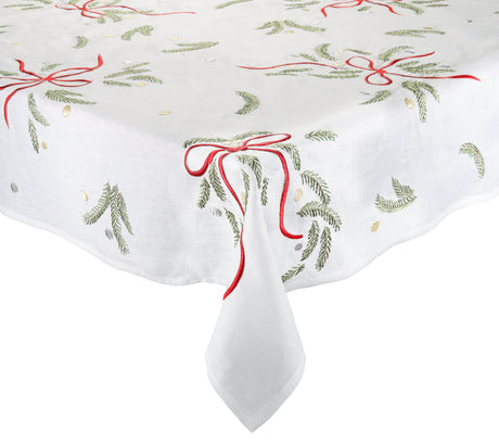 Merry and Bright Tablecloth in White, Red & Green by Kim Seybert at Fig Linens and Home