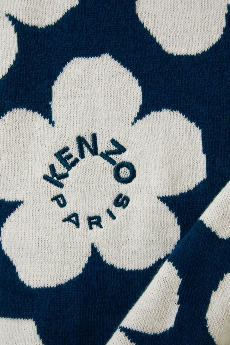 Kenzo K Hanadot Navy Throw Blanket by Kenzo Paris at Fig Linens and Home