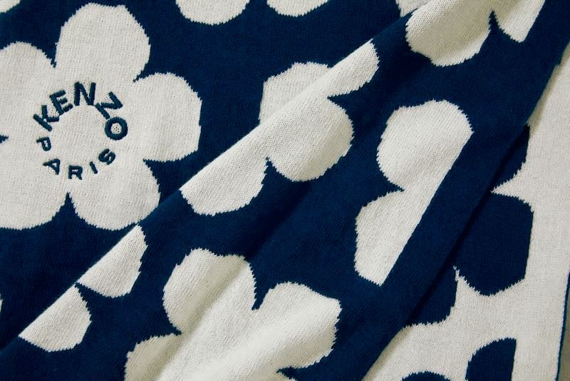 Kenzo close K Hanadot Navy Throw Blanket by Kenzo Paris at Fig Linens and Home