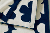 Detail corner K Hanadot Navy Throw Blanket by Kenzo Paris at Fig Linens and Home