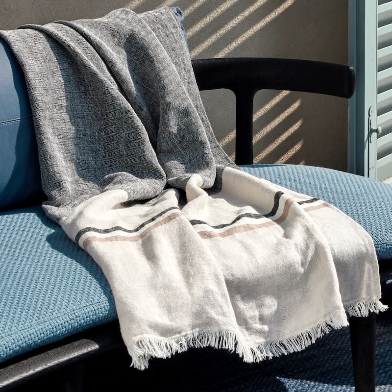 Lifestyle Stripe Linen Throw by Yves Delorme at Fig Linens and Home