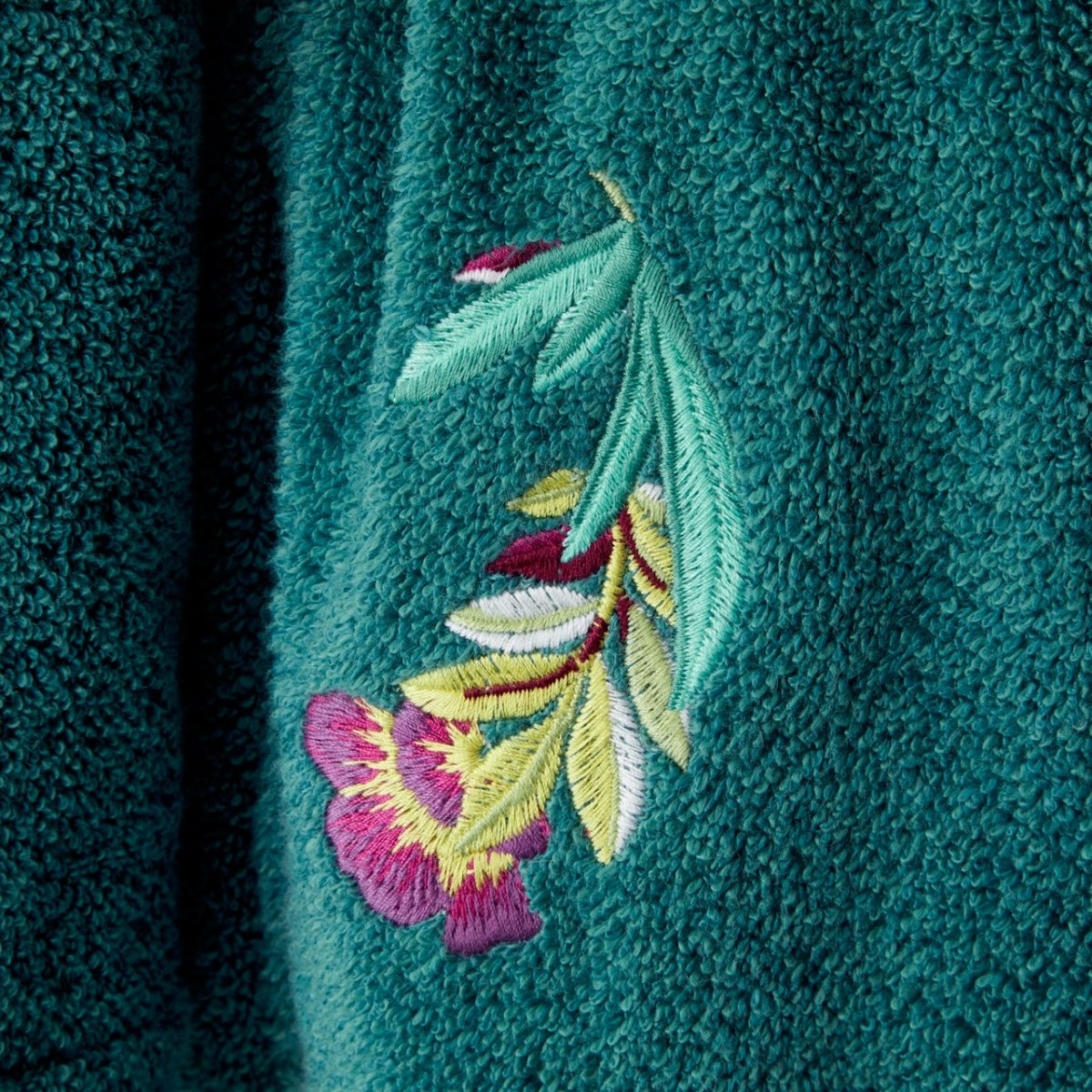 Women's Bathrobe Flower Detail 2 - Panorama Shawl Collar Cotton Modal Robe by Yves Delorme