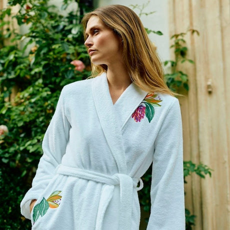 Yves Delorme Organic Bath Robe - Parfum Embroidery Robe at Fig Linens and Home