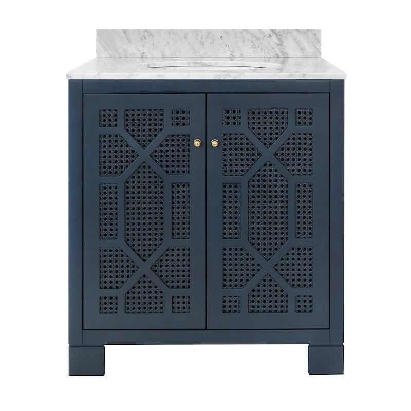 Vanity Front View - Schaffer Navy Blue Bath Vanity | Worlds Away Bathroom Vanities