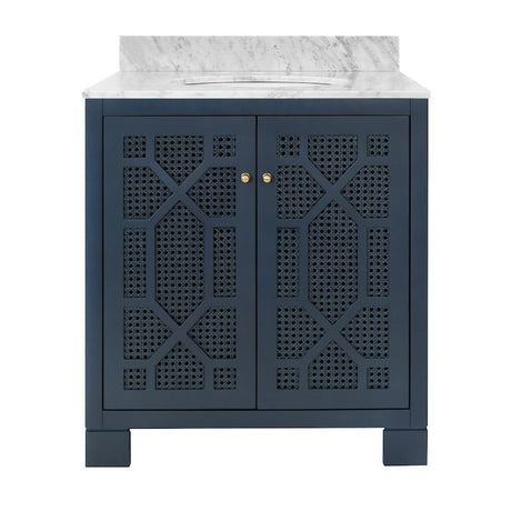 Vanity Front View - Schaffer Navy Blue Bath Vanity | Worlds Away Bathroom Vanities