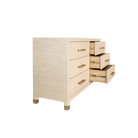 Drawers View - Winchester Natural Six Drawer Chest by Worlds Away - Grasscloth Dresser