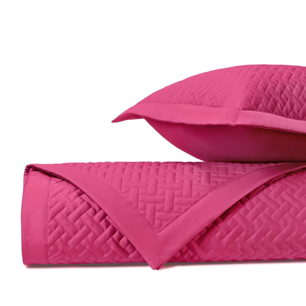 BASKETWEAVE Quilted Coverlet in Bright Pink by Home Treasures at Fig Linens and Home