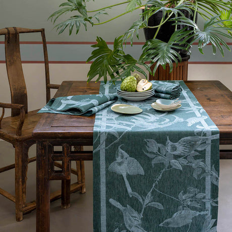 Table Runner - Voliere Green Table Linens - Le Jacquard Francais at Fig Linens and Home