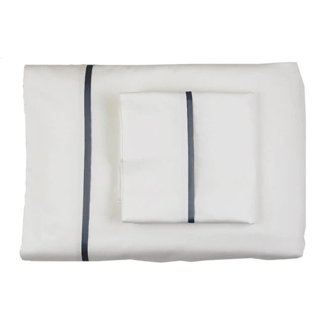 White and Steel Cotton Sheet Sets with Charmeuse Trim by Ann Gish | Fig Linens