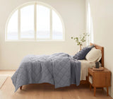 Steel Blue Diamond Stitched Organic Cotton Comforter by Coyuchi