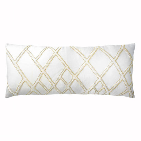 Fig Linens - White & Yellow Net Velvet Appliqué Large Boudoir Pillow by Kevin O'Brien Studio