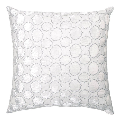 Fig Linens - White & Grey Tile Velvet Appliqué Pillow by Kevin O'Brien Studio 