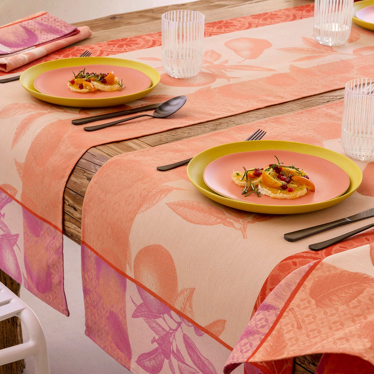 Lifestyle Shot - Arrière Pays Pink Table Runners by Le Jacquard Français | Fig Linens