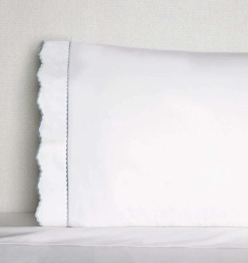 Fig Linens - Sferra Pettine Bedding - White and Sky Pillowcase