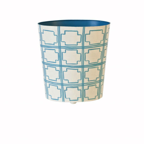 Worlds Away - Cream Wastebasket with Turquoise Squares | Fig Linens and Home